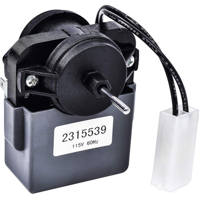 2315539 refrigerator evaporator fan motor with wiring harness and connector for Whirlpool and Kenmore refrigerators.