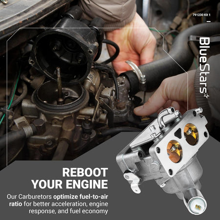 791230 carburetor replacement for B&S V-Twin engines shown with engine repair installation graphic.