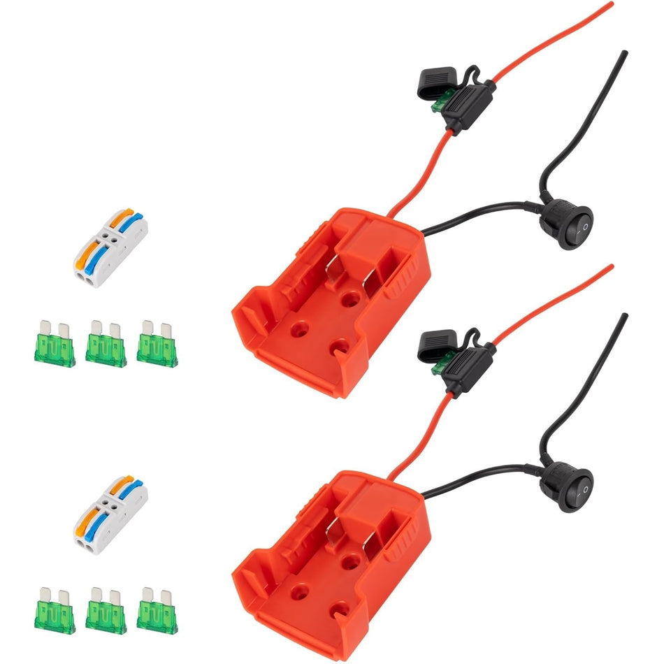 RED Power Wheels Adapter for Milwaukee M18 Power Wheels Battery Conversion Kit with Fuse Holder & 30A Blade Fuses for 18V Battery