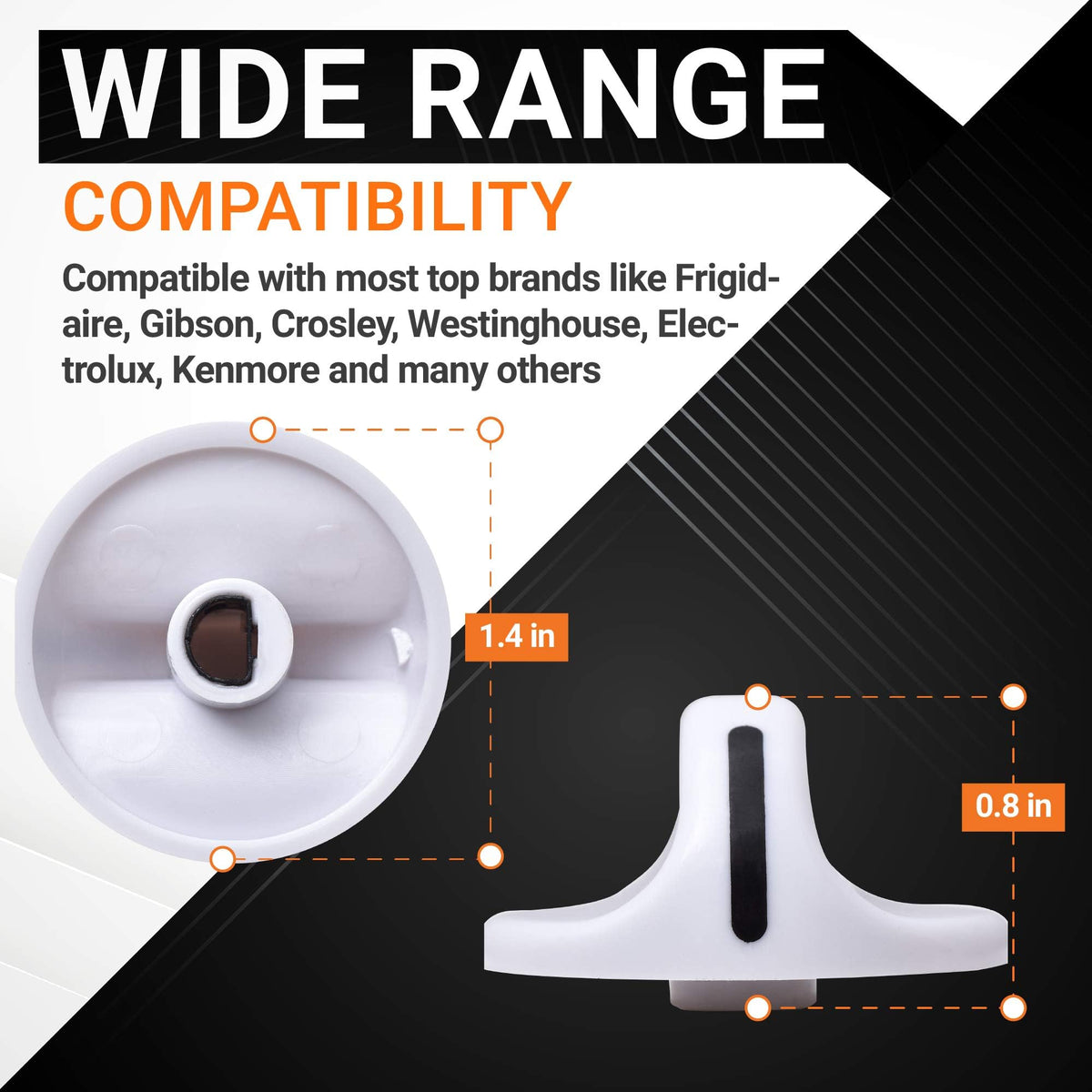 Diagram showing dimensions of 131965300 dryer timer knob replacement for Frigidaire and Electrolux dryers.