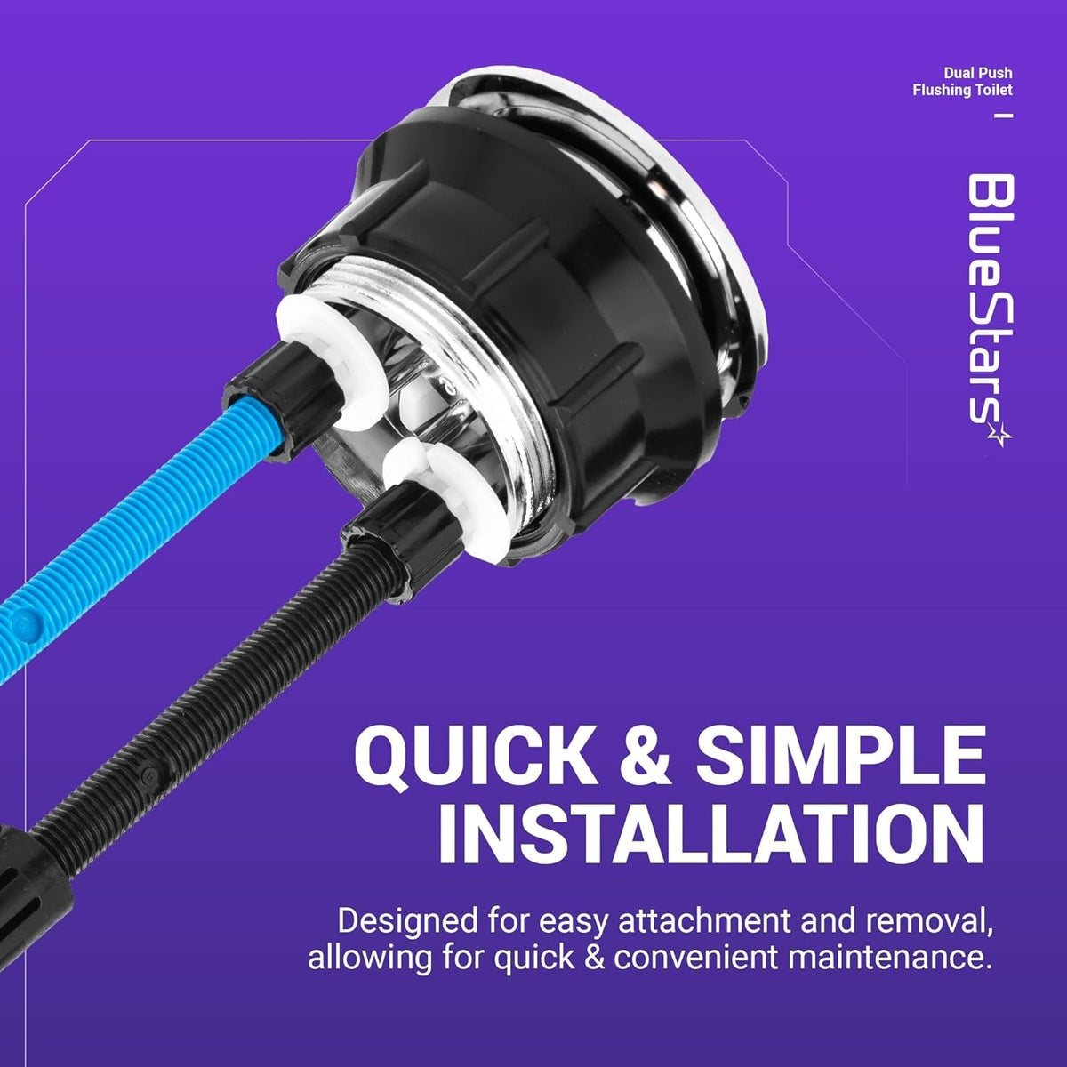 38mm dual push toilet flush button with adjustable blue and black connection rods for easy installation.