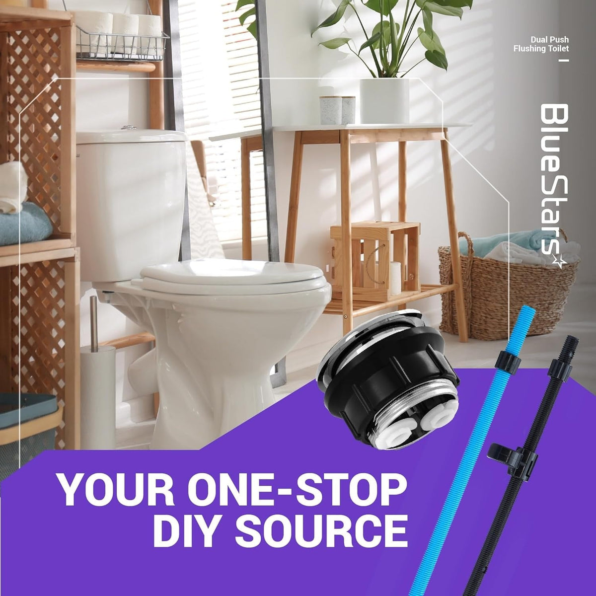 38mm dual push toilet flush button with adjustable rods for universal tank compatibility.