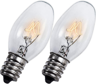 Two 22002263 10W 120V clear incandescent appliance light bulbs with screw bases.