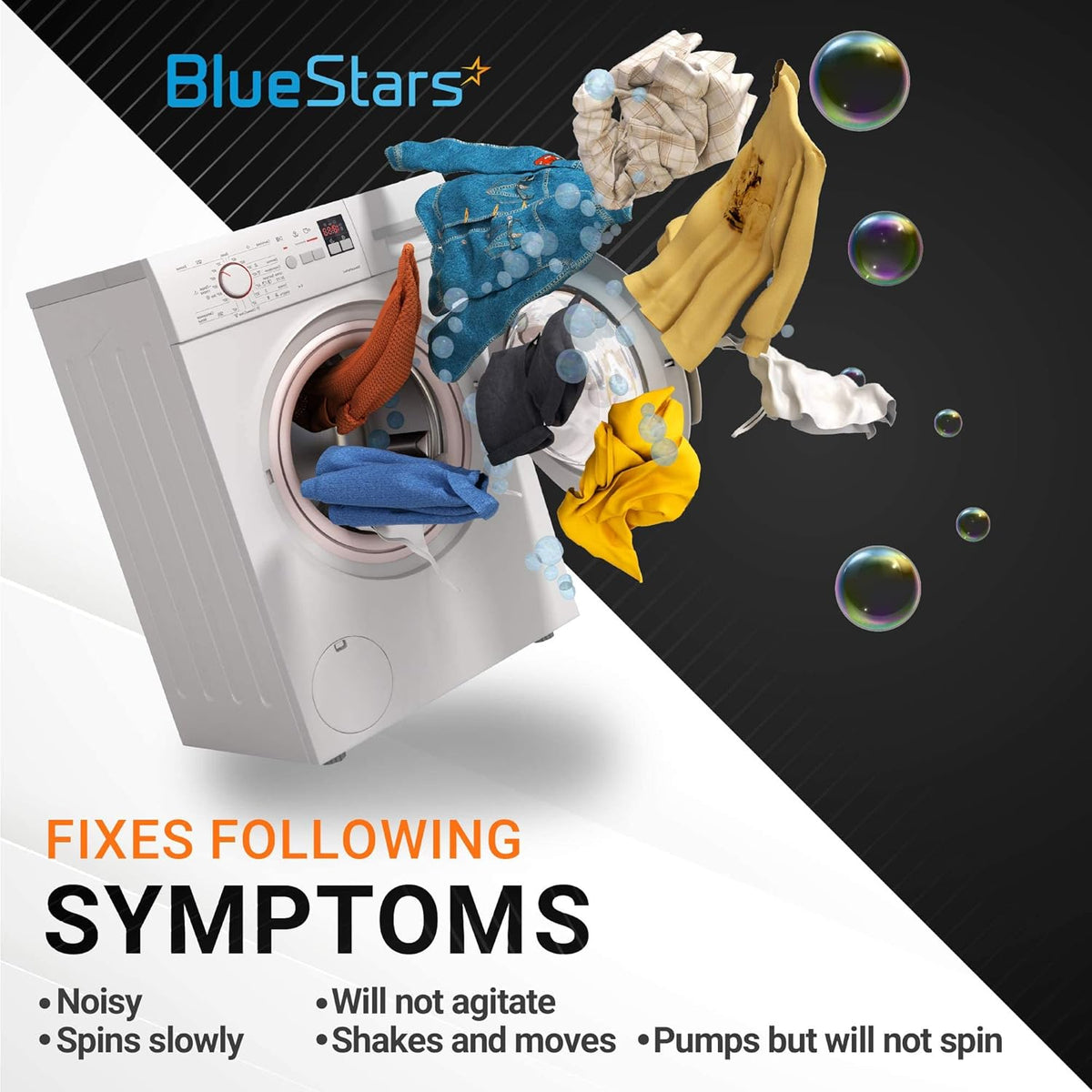 BlueStars washer agitator dogs symptom fix guide for Whirlpool and Kenmore washing machines.