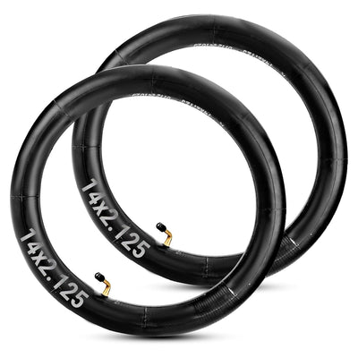 Two 14-inch bike inner tubes with angled valves, shown as a pair.