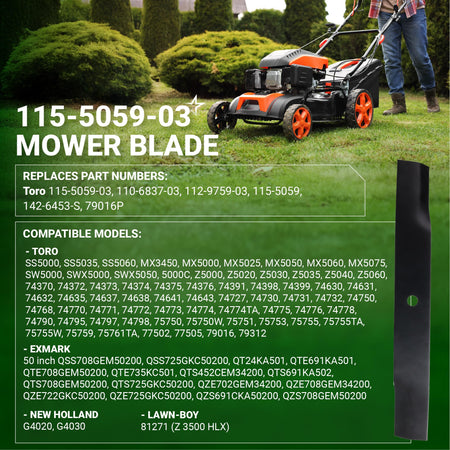 115-5059-03 mower blade replacement for Toro TimeCutter and Exmark 50-inch zero turn mowers.