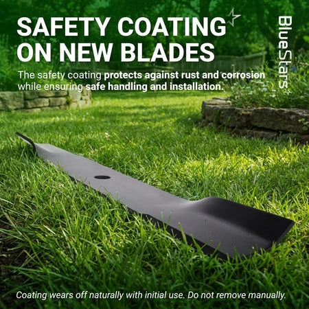 Single 115-5059-03 mower blade with protective anti-rust coating resting in grass.