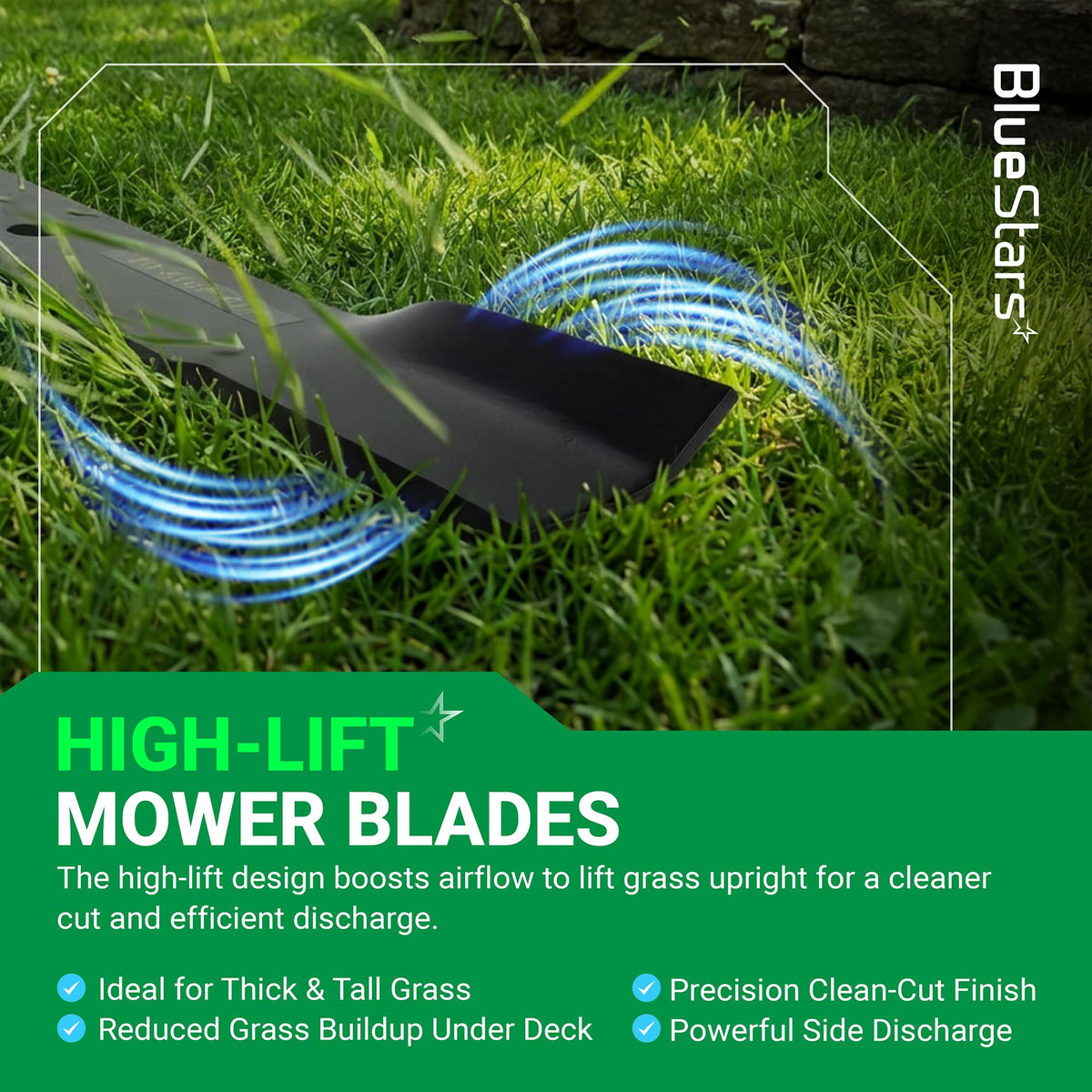 High-lift mower blade for Toro TimeCutter 50-inch decks showing airflow design for efficient grass discharge.