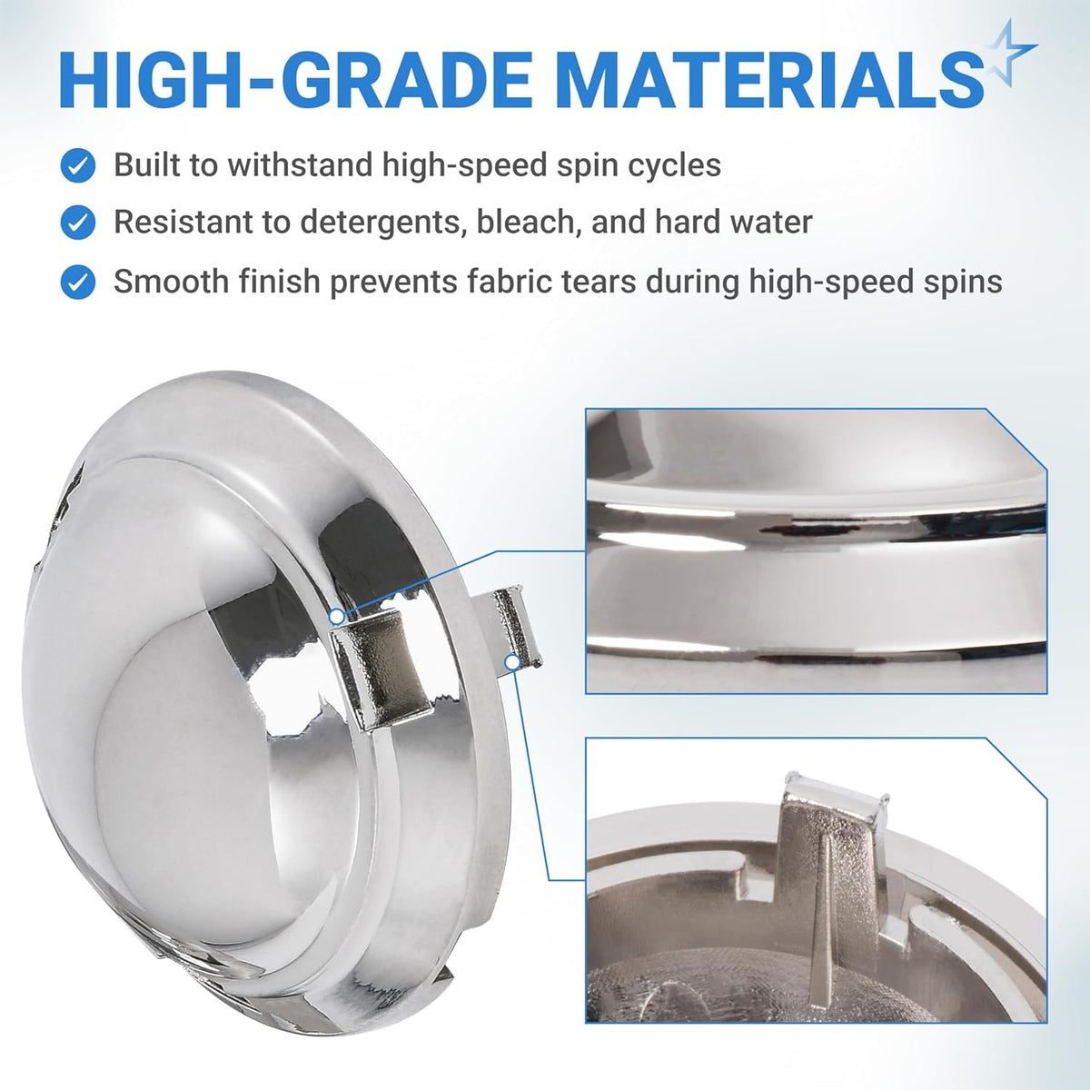 Close-up of DC66-00777A Samsung washer pulsator cap showing durable material finish and mounting clips.