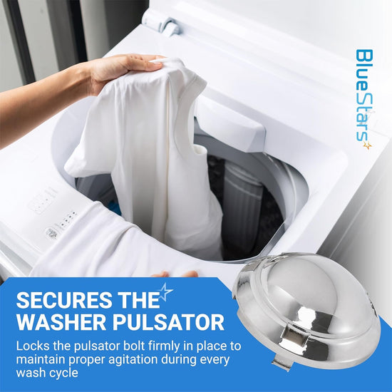 DC66-00777A washer pulsator cap shown in a lifestyle graphic with a Samsung washing machine.