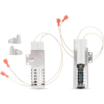 Two AP5315579 gas range oven igniters with wiring and four ceramic wire nuts for Viking ovens.
