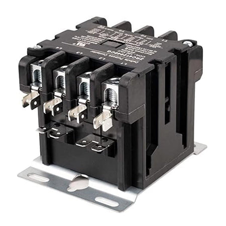 4-pole 40 amp definite purpose contactor with 120 VAC coil and metal mounting base.