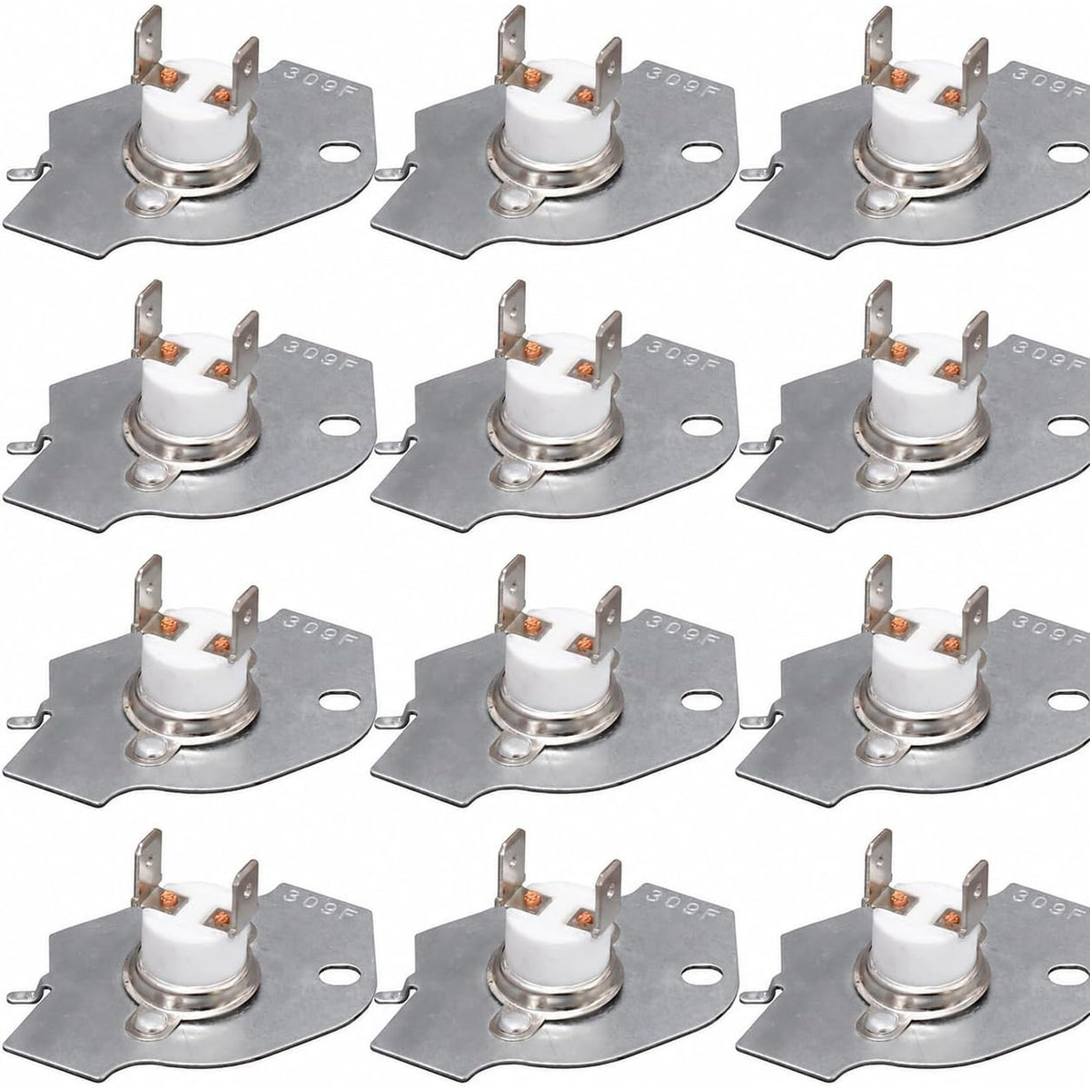 3977393 Dryer Thermal Fuse, 12-pack shown as twelve identical thermal fuses arranged in a 4-by-3 grid