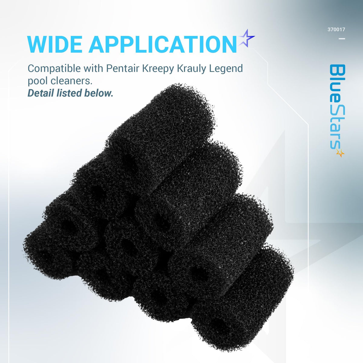Pack of 6 black foam sweep hose tail scrubbers for Pentair Legend pool cleaners.