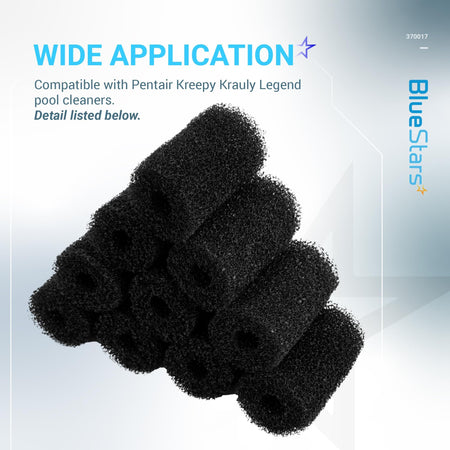 Pack of 6 black foam sweep hose tail scrubbers for Pentair Legend pool cleaners.