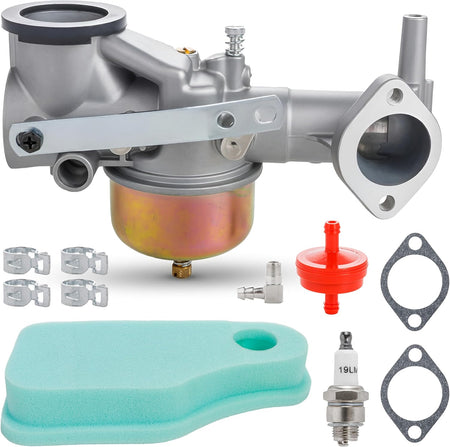 491590 carburetor replacement kit with air filter, fuel filter, spark plug, gaskets, and hose clamps for B&S engines.