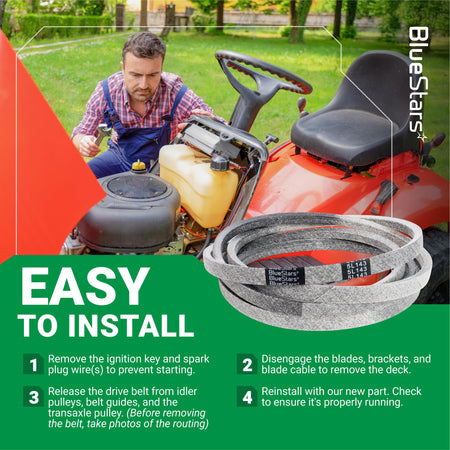 954-04138A mower deck belt installation guide with step-by-step instructions for zero turn mowers.