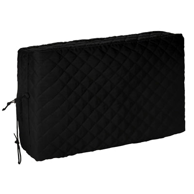 Black quilted indoor window air conditioner cover with insulated polyester fiber fill and side drawstring.