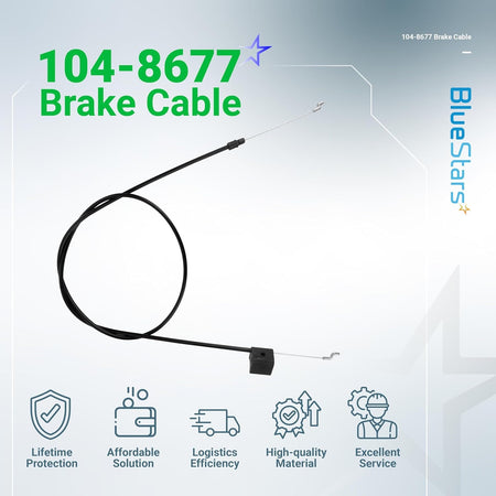 104-8677 replacement brake cable for Toro 22-inch Recycler mowers shown on a branded product information graphic.