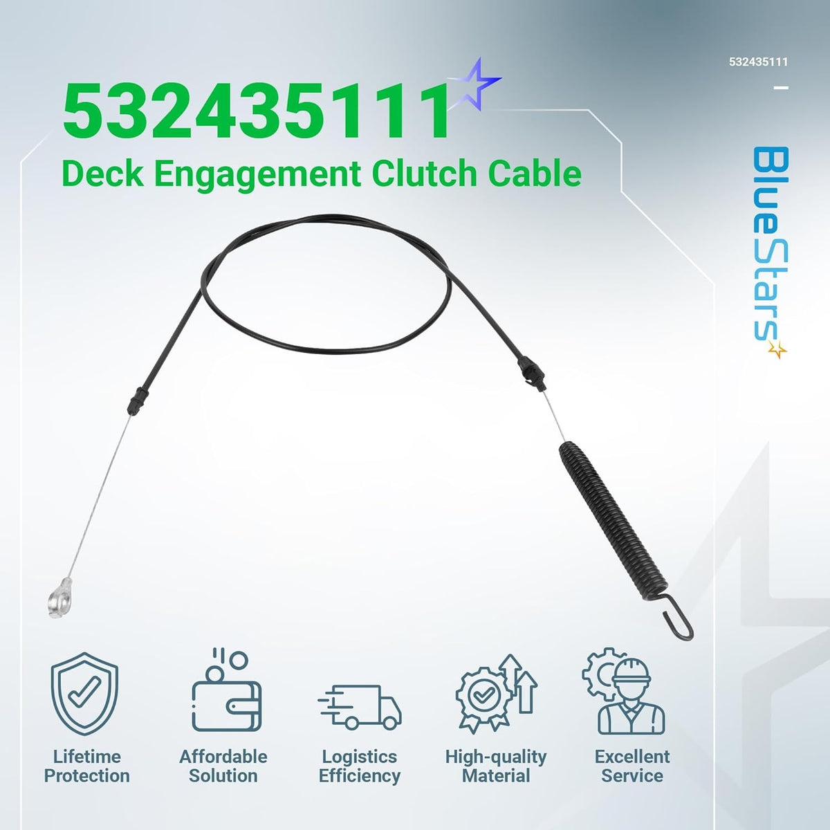 532435111 deck engagement clutch cable for AYP, Poulan, and Craftsman lawn mowers.