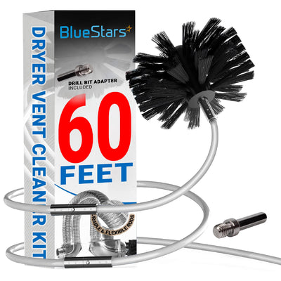 BlueStars 60-foot dryer vent cleaner kit box with flexible lint remover brush and drill bit adapter.