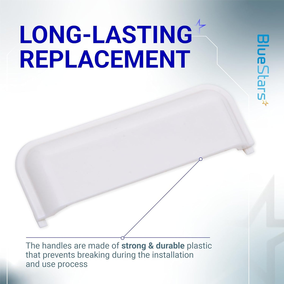 White replacement dryer door handle for Whirlpool, Kenmore, Maytag, and Amana dryers.