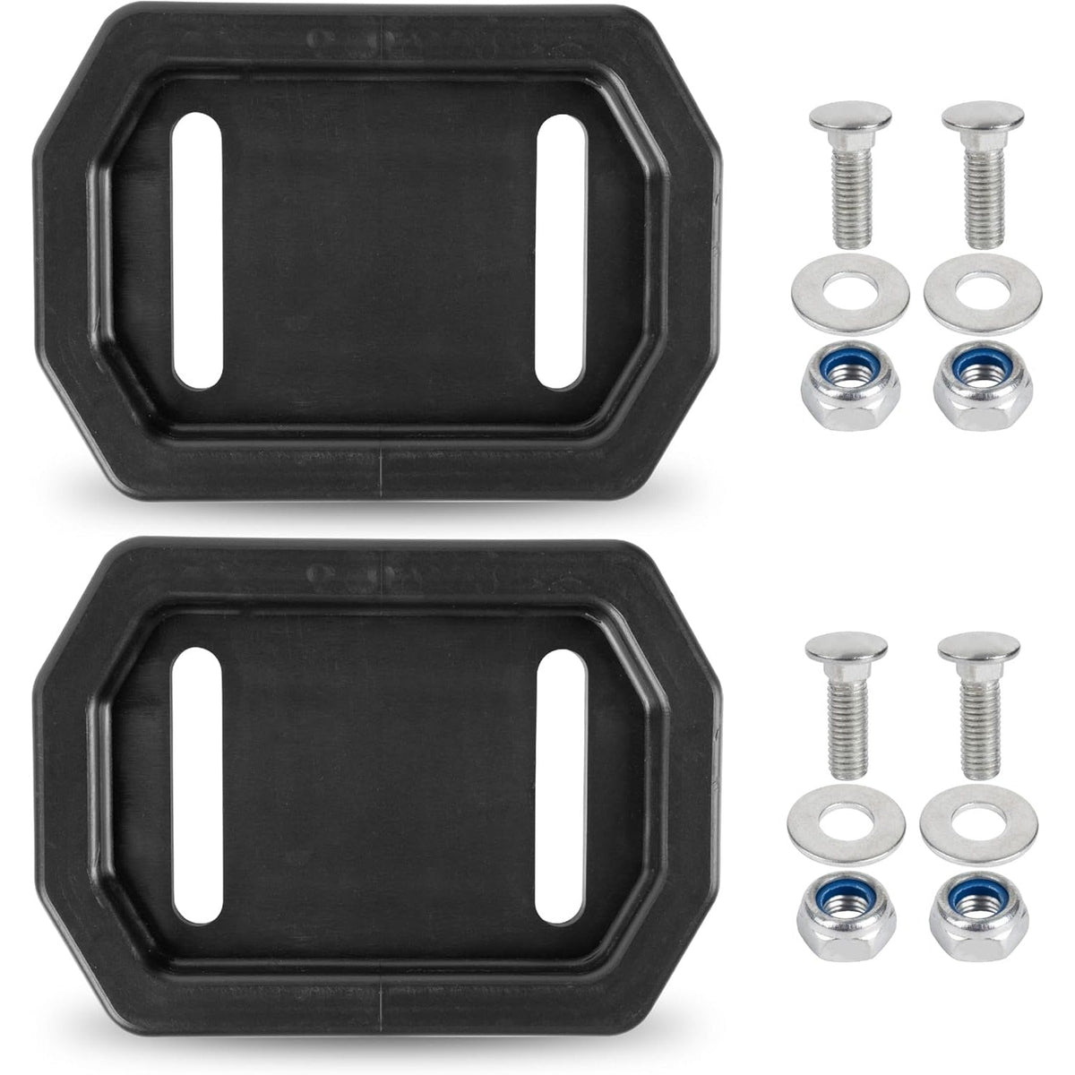 753-06206 snow thrower polymer slide shoe kit with two black slide shoes, four bolts, washers, and locking nuts.