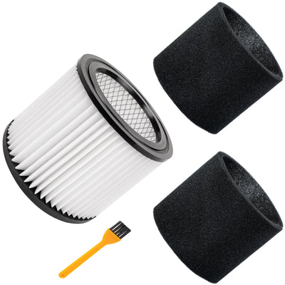 Replacement 90398 cartridge filter, two 90585 foam sleeve filters, and a cleaning brush for Shop-Vac wet/dry vacuums.
