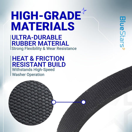 WE12X27300 Washer Drive Belt 2-Pack, close-up of textured rubber belt with material detail graphic