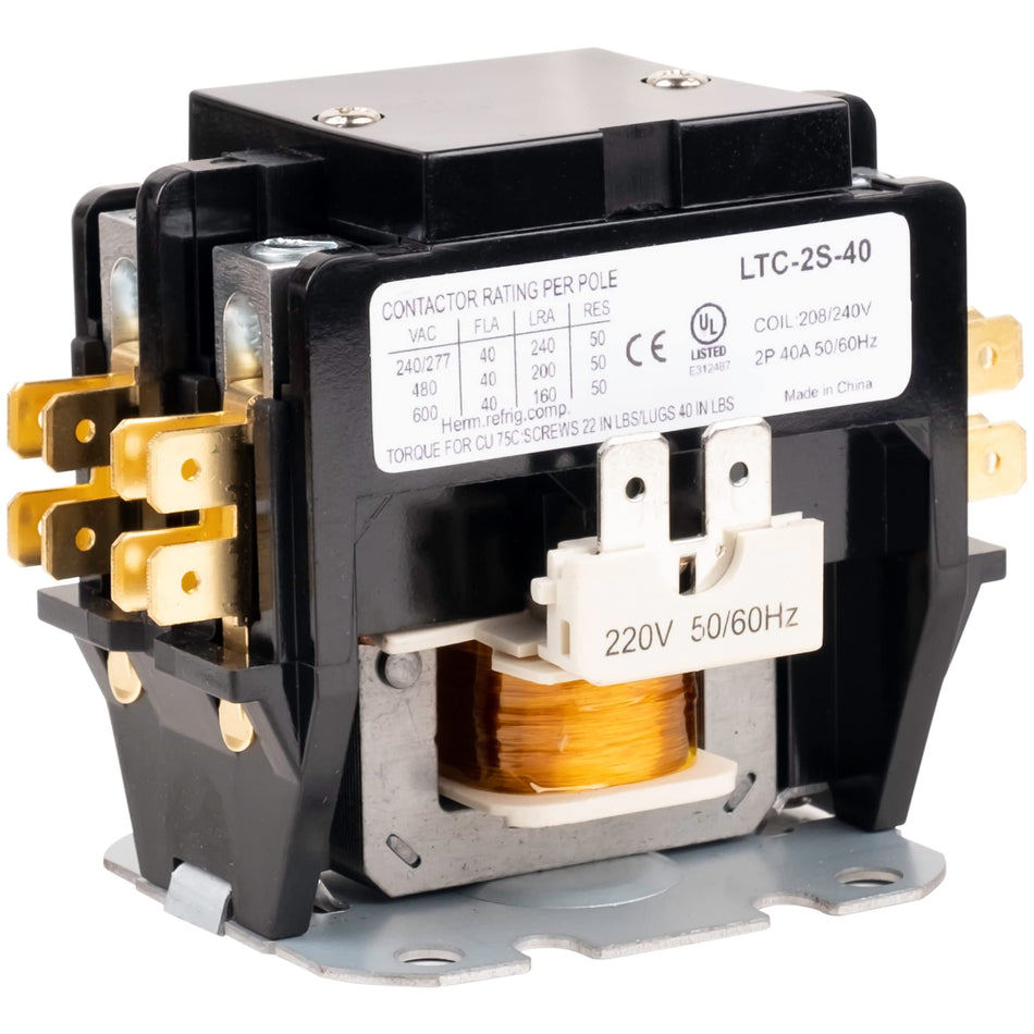 2 Pole Contactor 40 Amp 240VAC Coil - Compatible with Relays, Air Conditioner, Heat Pump, Refrigeration Systems