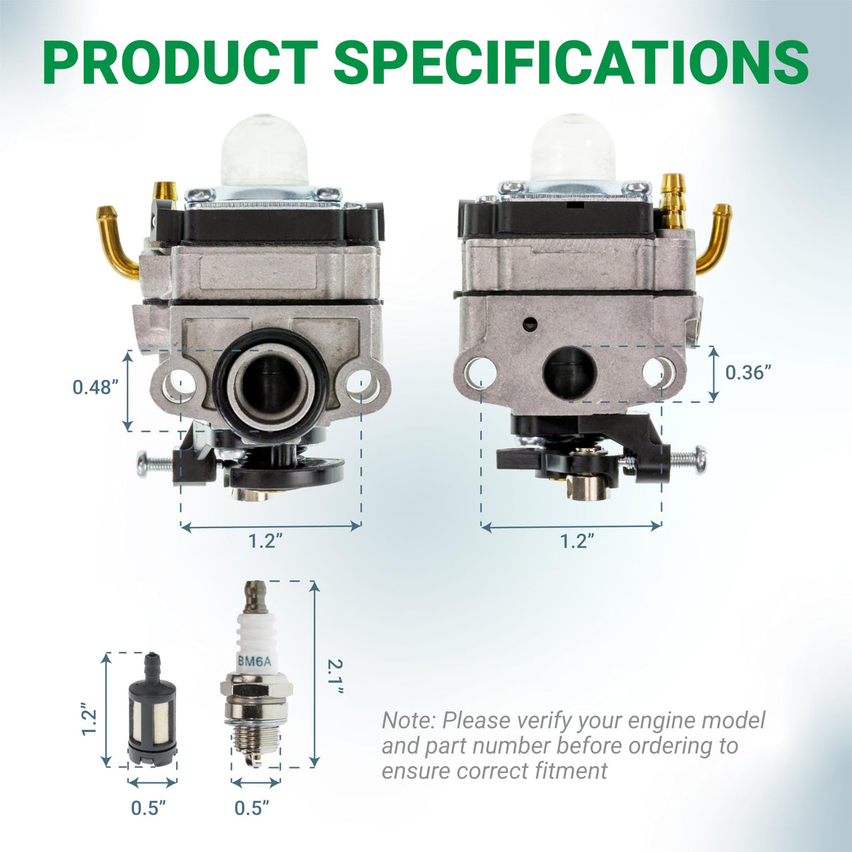 309375002 carburetor kit for Ryobi and Homelite 30cc engines with dimensioned technical specifications diagram.