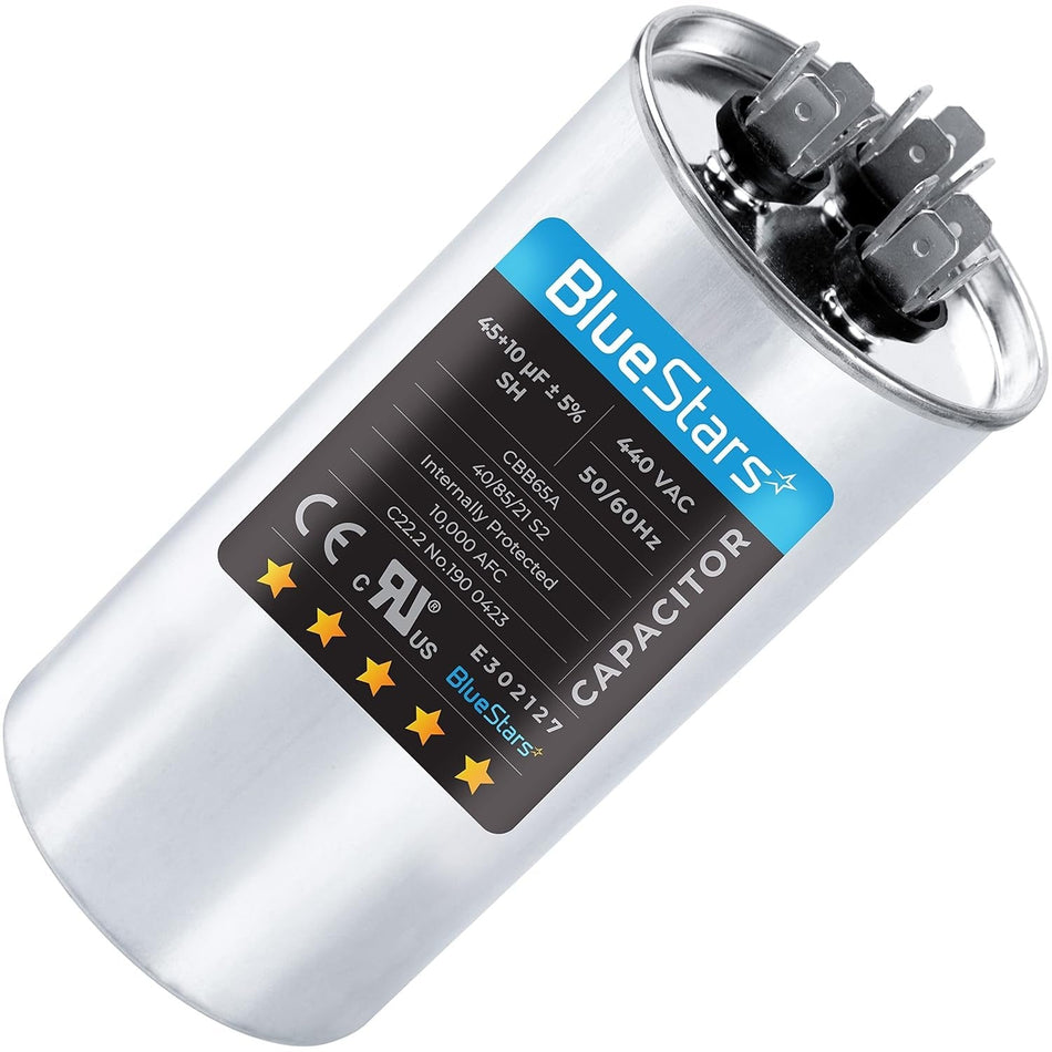 45+10 uF ±5% 45/10 MFD 370/440 VAC Dual Run Start Round Capacitor