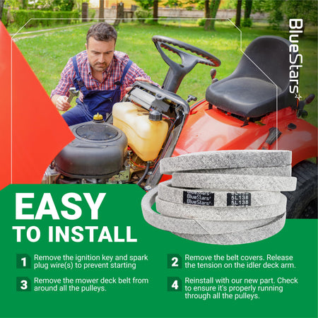 754-0642 replacement deck belt for 54-inch lawn mower decks with easy installation guide and mechanic illustration.