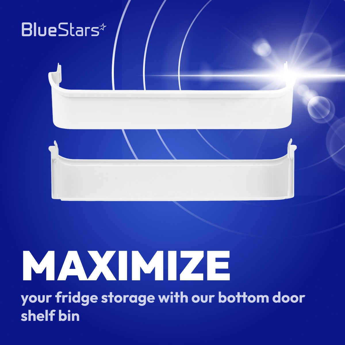 240338101 Refrigerator Bottom Door Shelf Retainer Bin, graphic showing two white bins and “Maximize” storage text