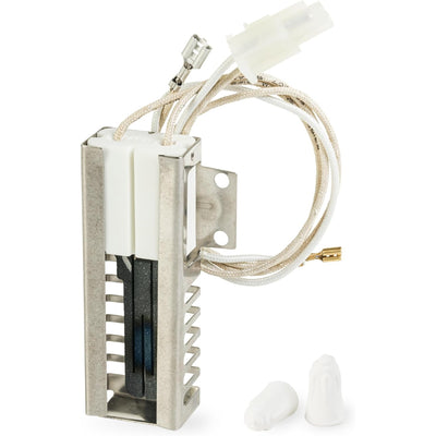 5304509706 gas oven igniter with metal cage, wiring harness, and two wire nuts.
