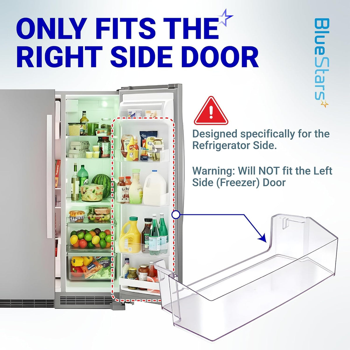 Infographic showing W10900538 refrigerator door shelf bin installed on the right side door of a Whirlpool refrigerator.