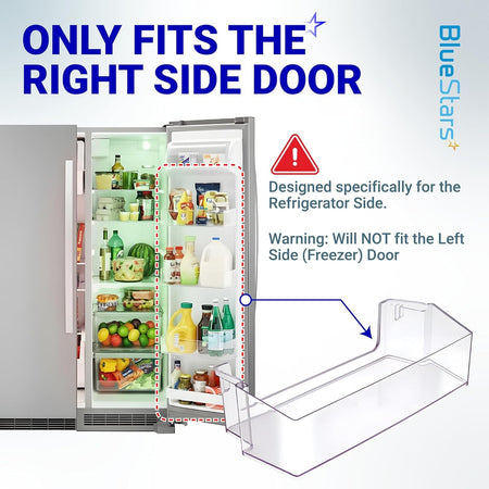 Infographic showing W10900538 refrigerator door shelf bin installed on the right side door of a Whirlpool refrigerator.