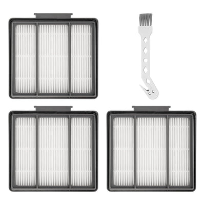 Set of 3 RVFFK950 HEPA replacement filters and cleaning brush for Shark ION and IQ robot vacuums.