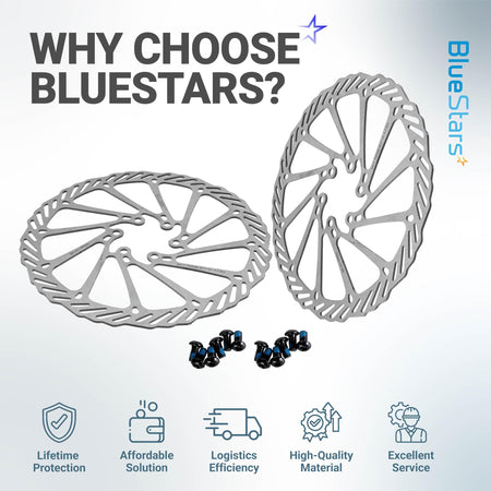 Two 180mm stainless steel bike disc brake rotors with mounting bolts for MTB and road bikes.