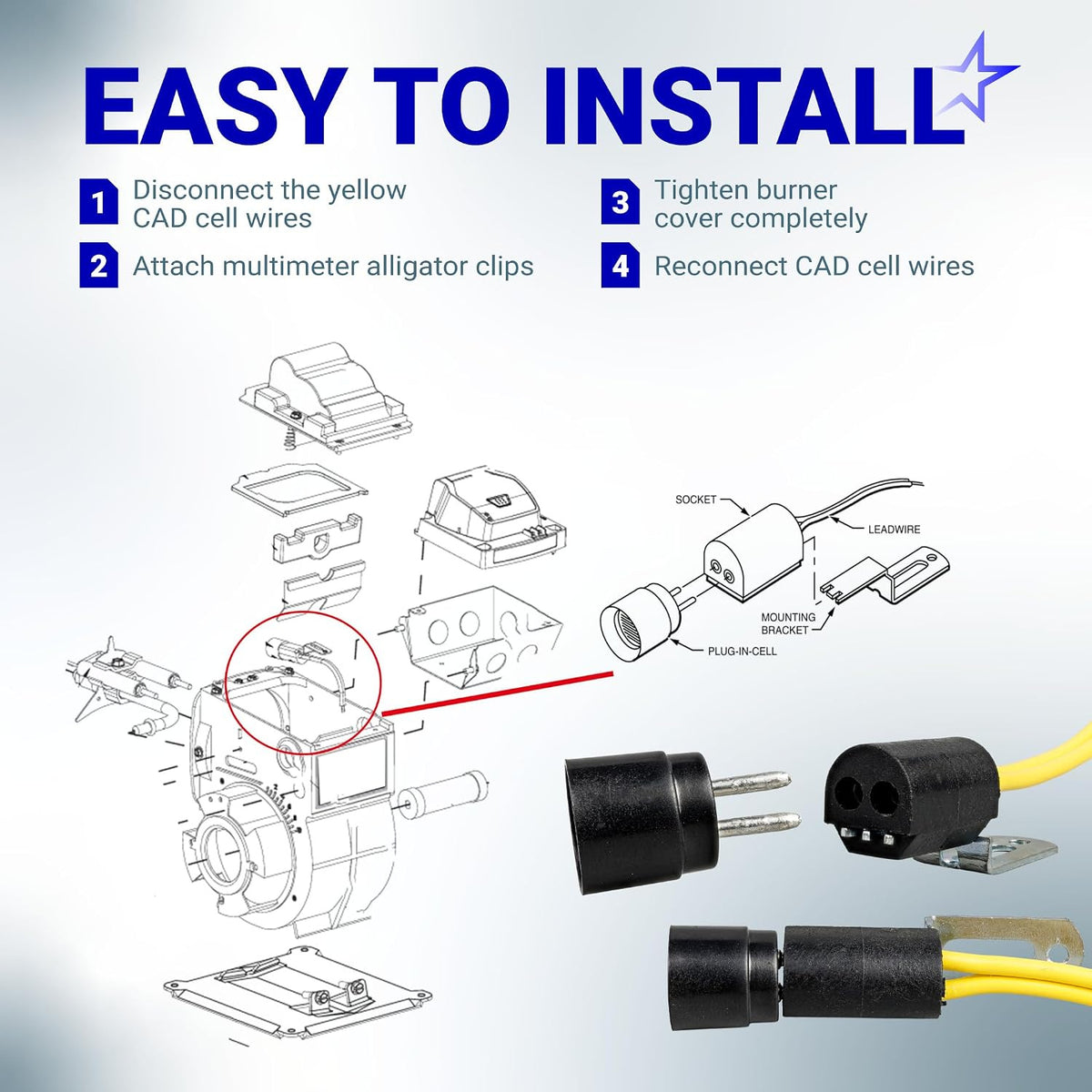 7006U 7135U Cad Cell Flame Sensor installation diagram with wiring steps and connector close-ups