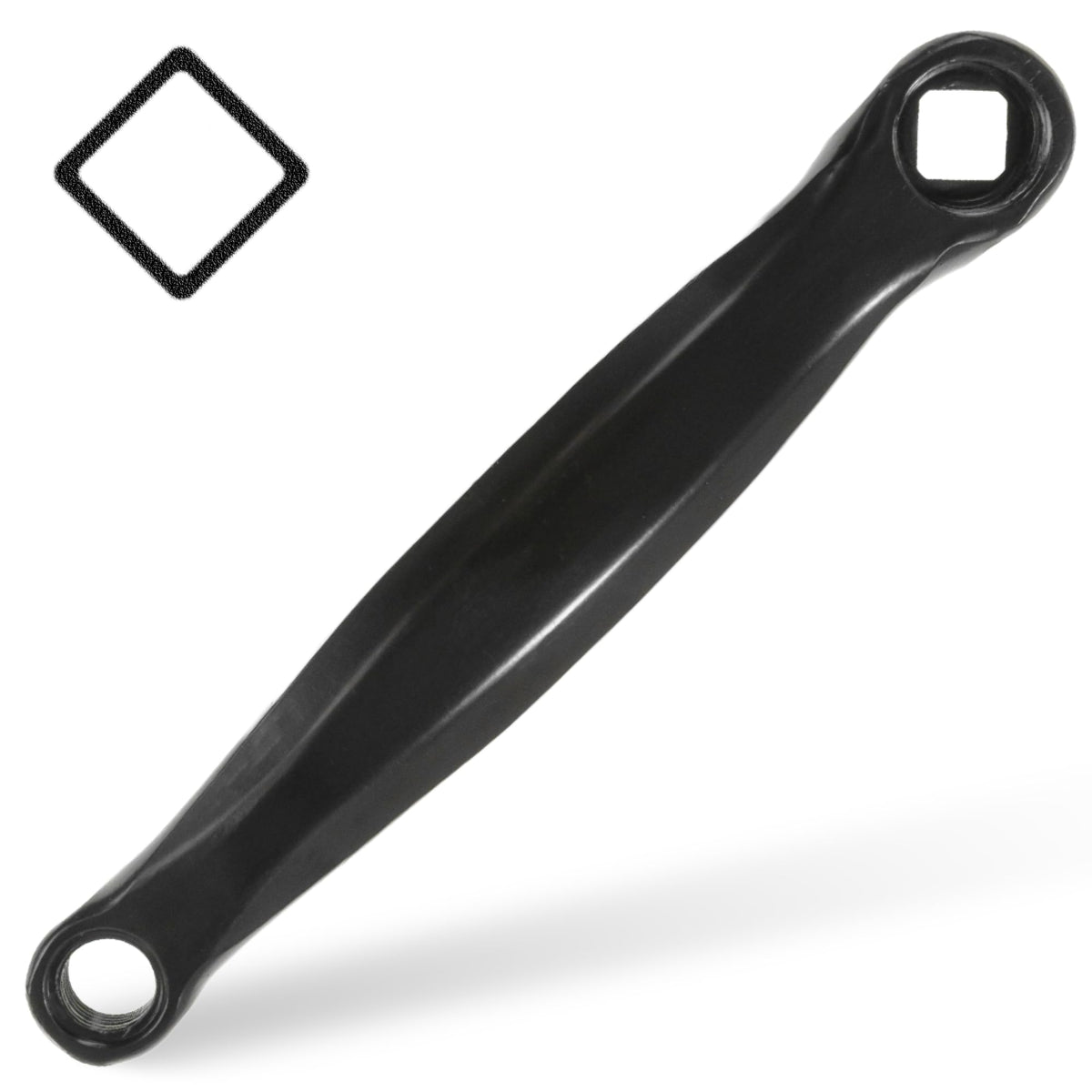 Black 170mm aluminum alloy bicycle left crank arm with diamond-shaped spindle hole.