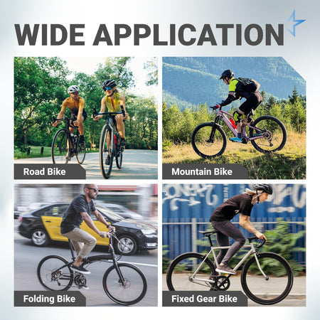 Collage showing various bicycle types including road, mountain, folding, and fixed gear bikes for crank arm compatibility.