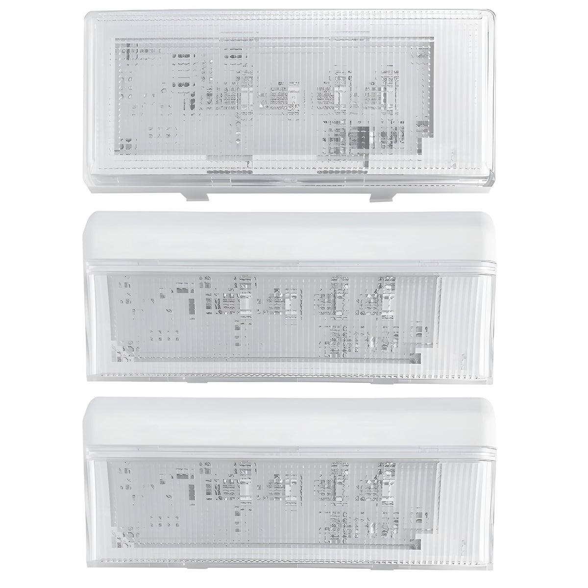 Three replacement refrigerator LED light modules for Whirlpool, Kenmore, and Maytag refrigerators.