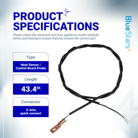 PU-CB98 heat sensor probe for Englander pellet stoves with 43.4-inch wire and 2-wire quick connect.