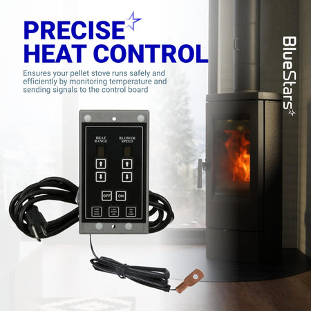 PU-CB98 control board and heat sensor for Englander pellet stoves with digital interface and copper sensor probe.