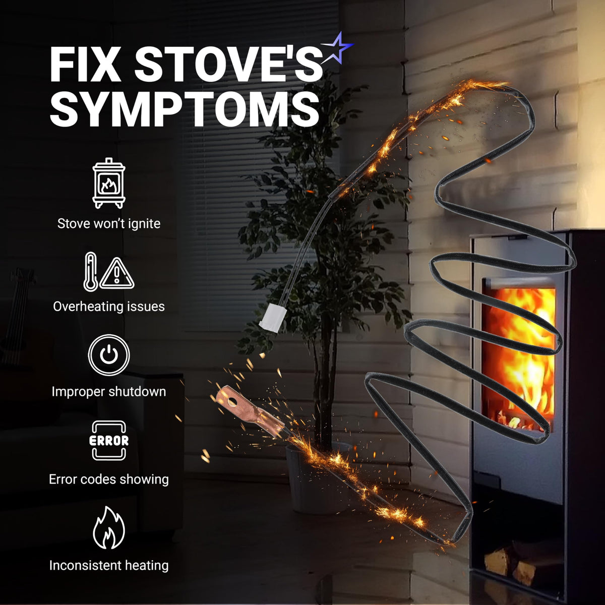 PU-CB98 heat sensor for Englander pellet stoves showing common troubleshooting symptoms and error codes.