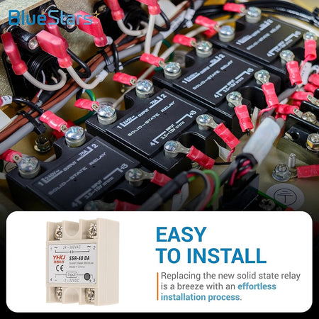 SSR-40DA solid state relay module showing easy installation in an industrial control panel circuit.