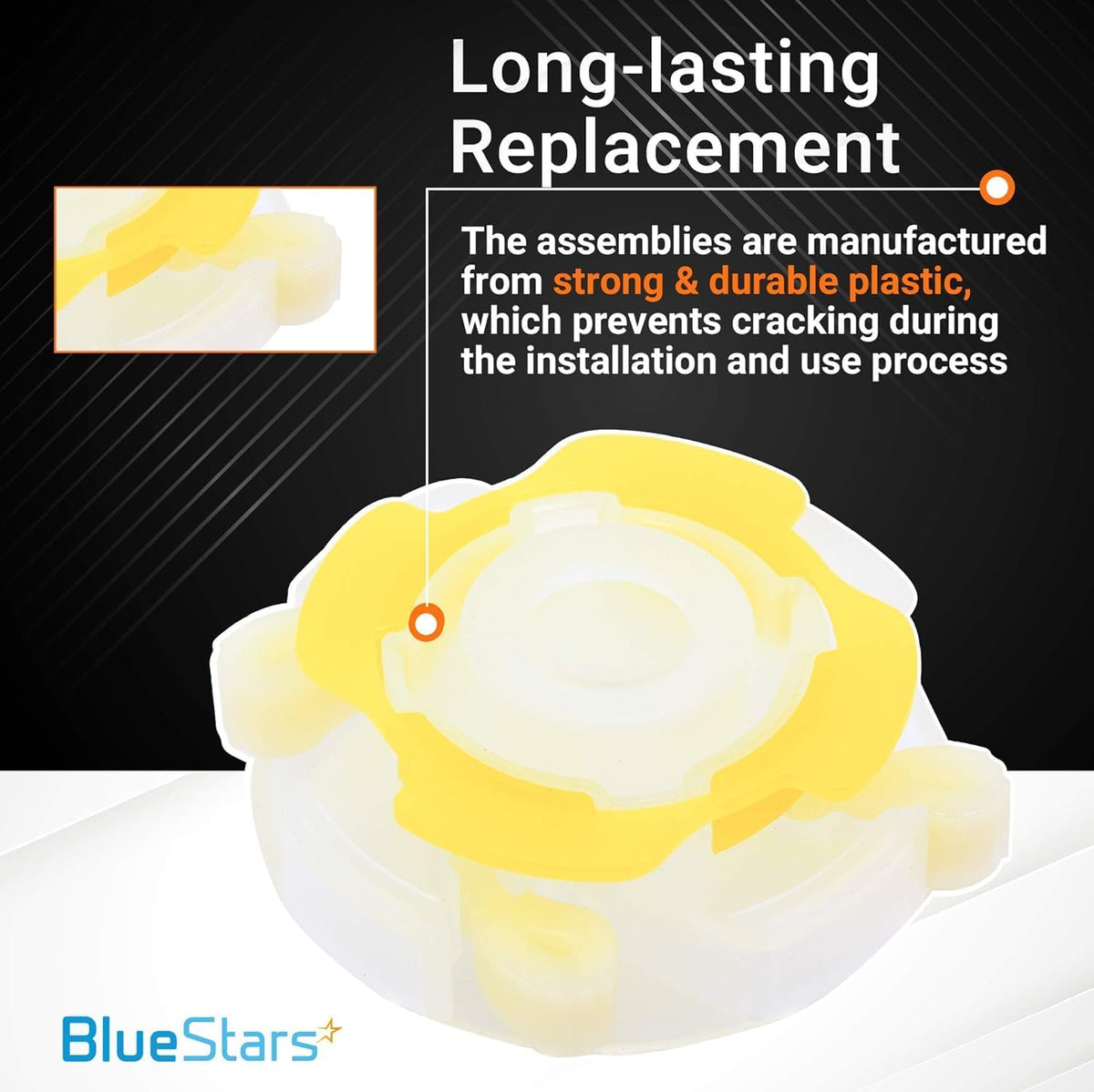 Durable plastic short cam agitator repair kit for Whirlpool and Maytag washers, close-up view.