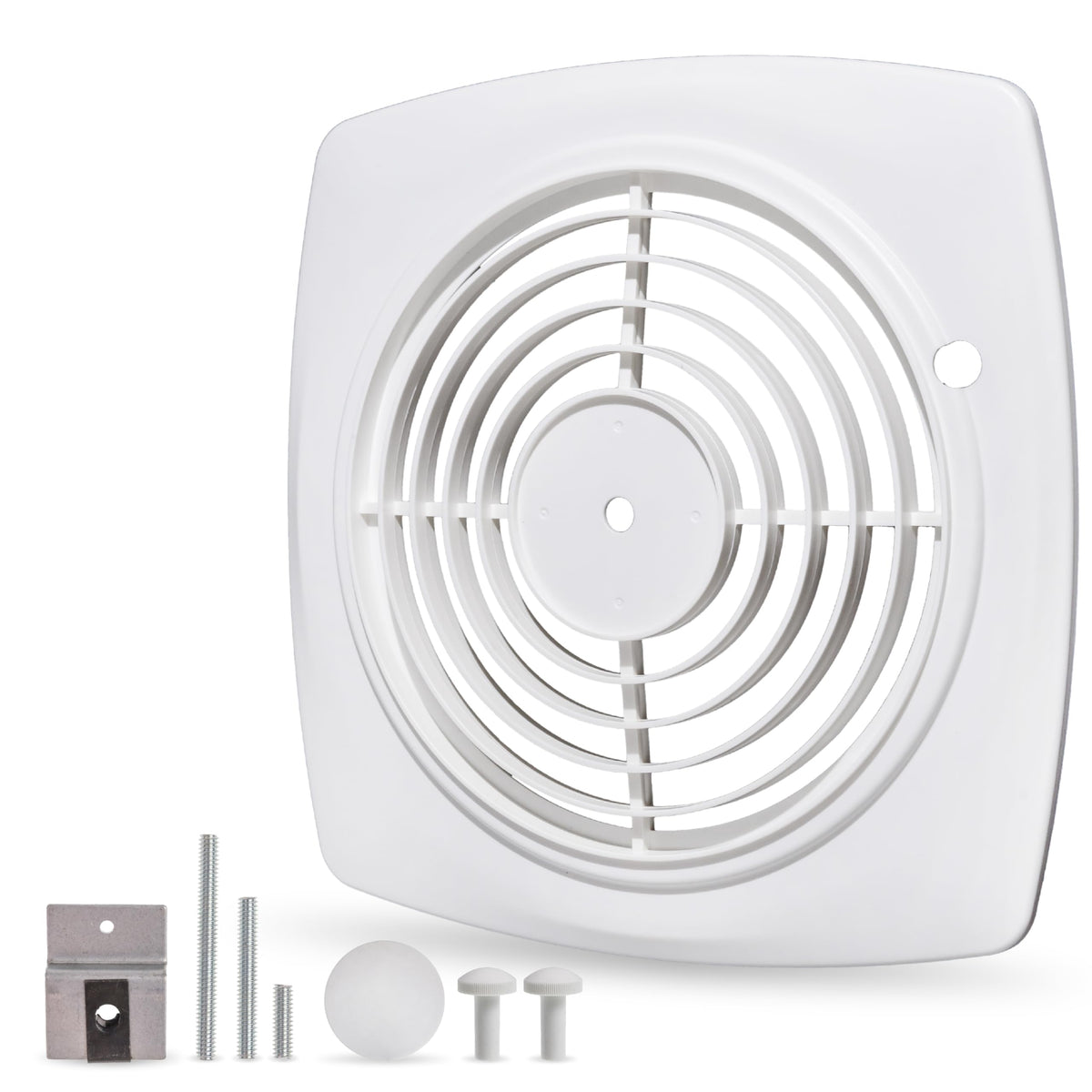 White 11.5-inch bathroom exhaust fan cover replacement for Nutone Broan wall fans with included mounting hardware.