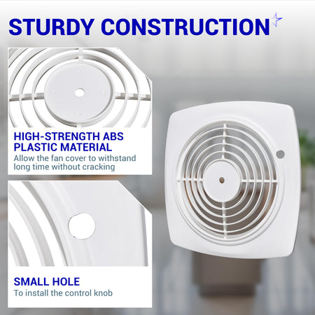 Durable white ABS plastic bathroom exhaust fan cover for Nutone Broan wall fans with control knob installation hole.